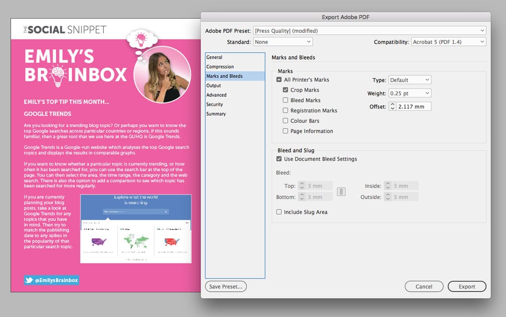 Exporting as a PDF from Indesign